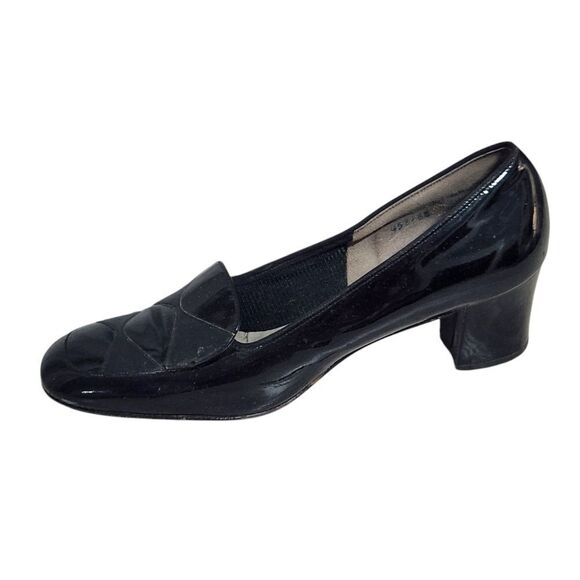 Vintage Florsheim Womens Heels Shoes Black Patent Leather Size 7 Square Toe - Picture 1 of 11